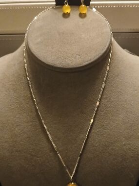 Yellow Bead Pendant Necklace and Earrings Set - Women Jewelry